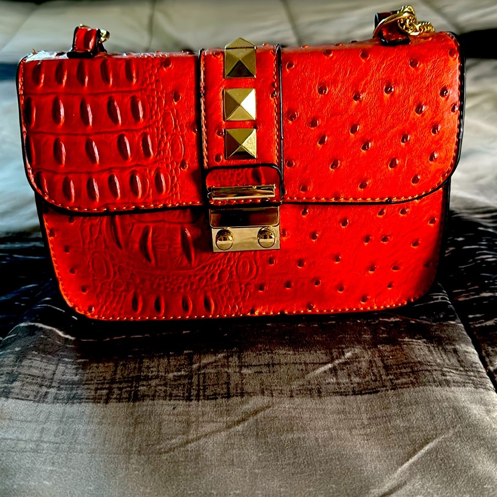 Orange Rock-stud Shoulder/ Crossbody Bag